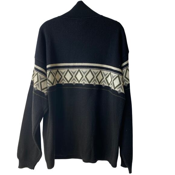 Meister Wool Blend Fair Isle Sweater Men XL Black 1/4 Zip Geometric Aspen Preppy - Picture 2 of 9